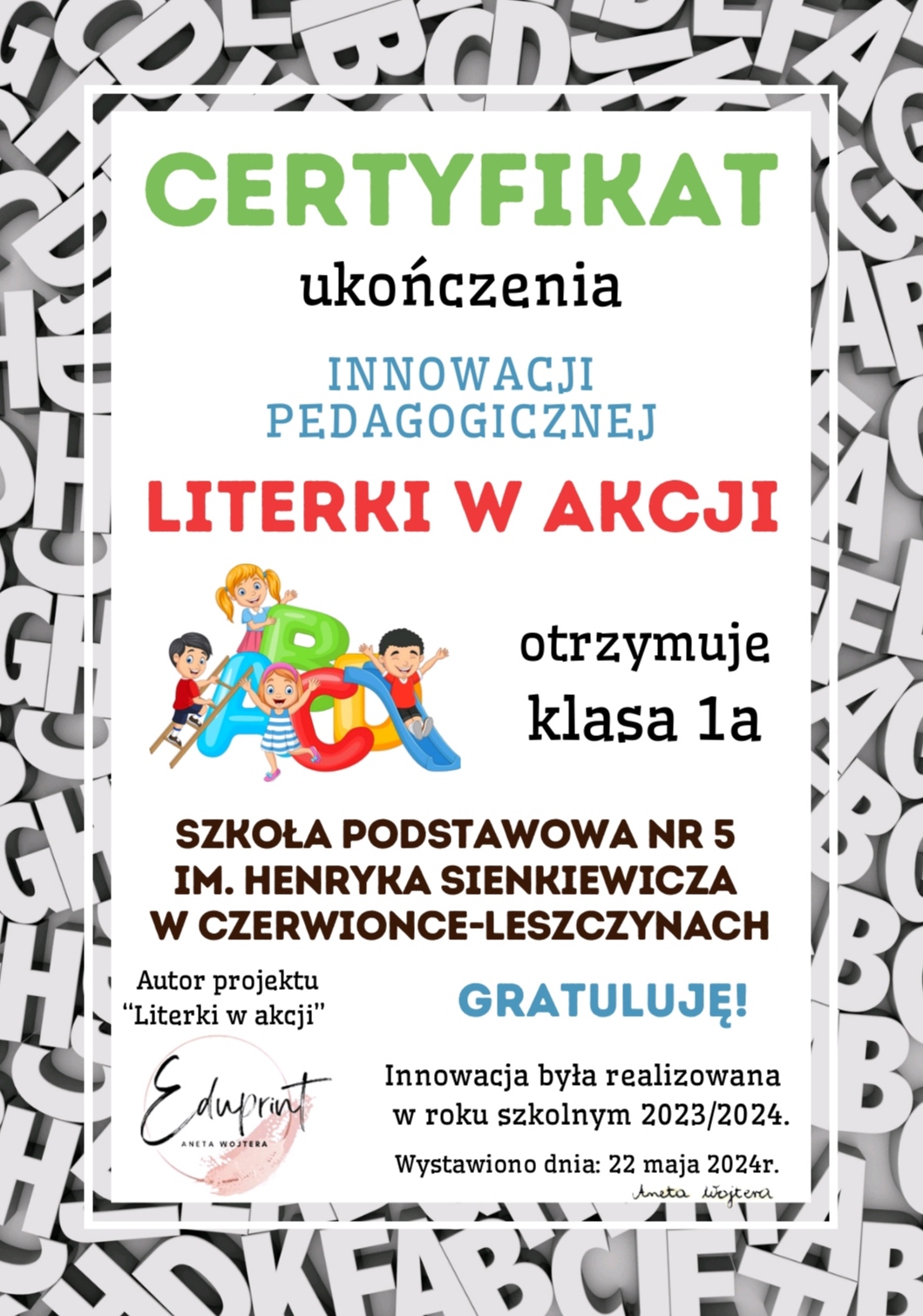 Certyfikat klasy 1a