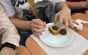 uczniowie degustujący francuskie przysmaki