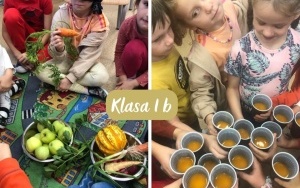 4. Klasa 1b- zabawy sensoryczne w rozpoznawaniu warzyw i marchewkowy toast